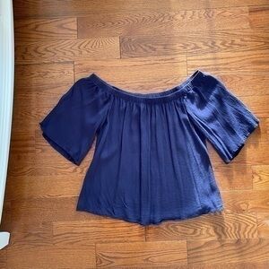 Bobeau Off-The-Shoulder 3/4 Sleeve Navy Blouse